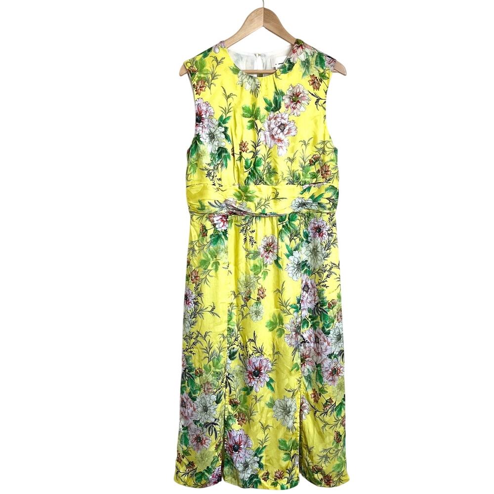 Anthropologie Silk Dress Size 14 Yellow Floral Coquette Feminine Whimsical Party